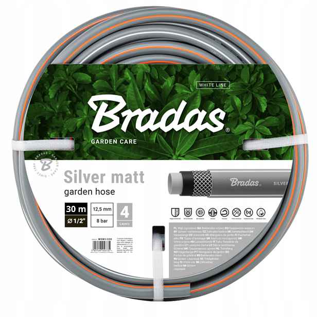 Hadice 1/2" 30 m 4VRSTVÁ Bradas Silver Matt Silný Odolný