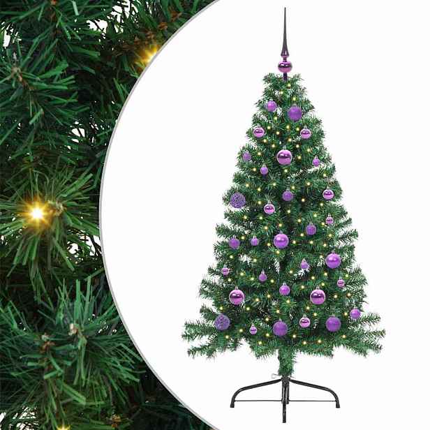 vidaXL Umělý osvětlený vánoční stromeček Zelená 150 cm PVC