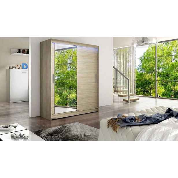 Šatní skříň 150 cm se zrcadlem a LED osvětlením ELADIO 6 - dub sonoma
