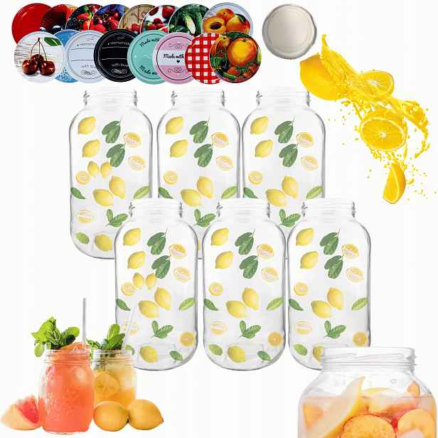Sklenice 2000 ml 2 l na okurky, šťávy, houby, likéry, 6 kompletů, šroubovací víčka 82 mm