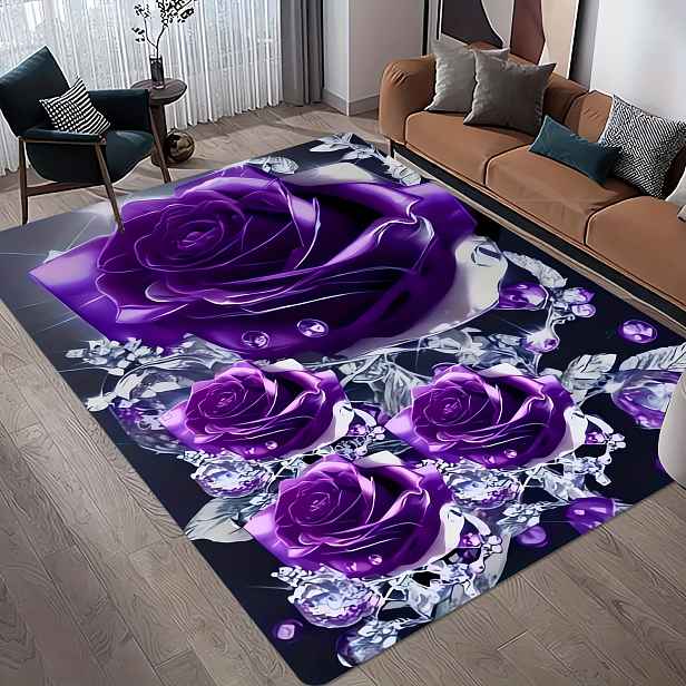 TEMU Dizajnový elegantních fialových růží pro koberec do obývacího pokoje, měkký a pohodlný, vhodný do vstupních , herních pokojů, obývacích pokojů,