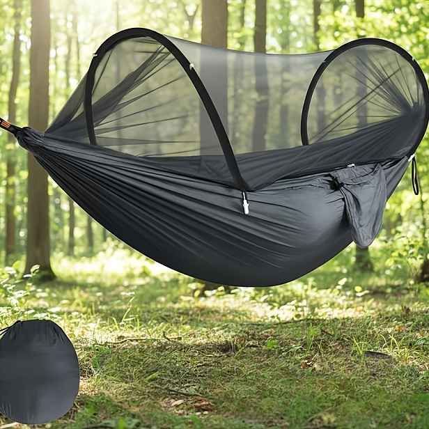 TEMU Háček s moskytiérou pro jednoho dva lidi, rozměry 275*140CM, nosnost 200KG. Tento ultra lehký a přenosný cestovní hák je vyroben z prodyšného