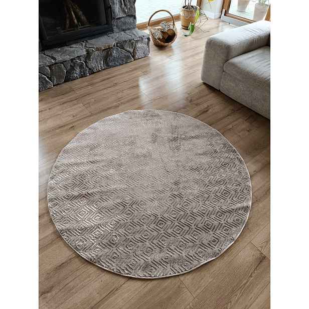 Koberec kulatý do obývacího pokoje 150 cm, béžovo zlatý plyšový, kvalita