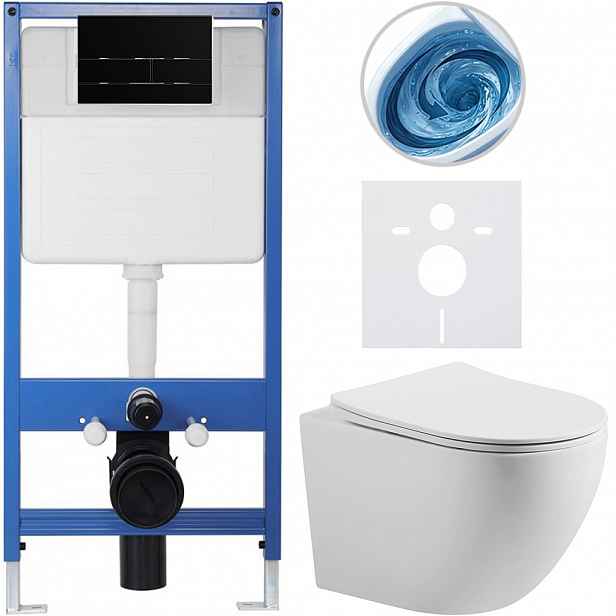 Kompletní WC set Profi/Cesso - bílá matná - WC tlačítko Line/Černá lesklá - předstěnová instalace - 49x36 cm - 8050BD84369