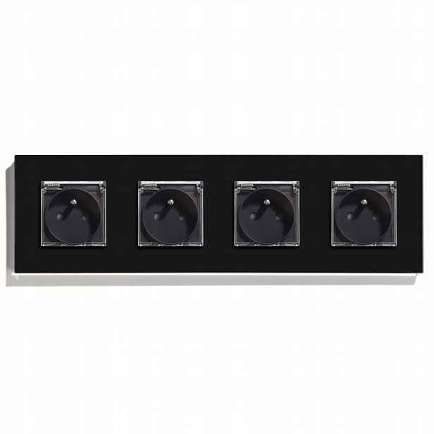 Elektrická Čtyřnásobná Skleněná Zásuvka 4F Hermetická IP44 S Klapkou 299 mm