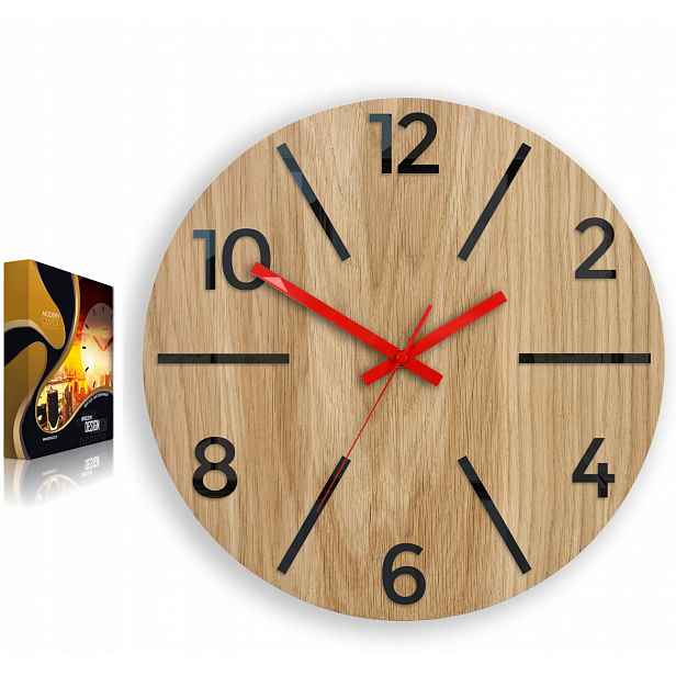 Nástěnné hodiny Dřevěné Dubové Akrylové Aksel Wood Black Kulatý Tiché