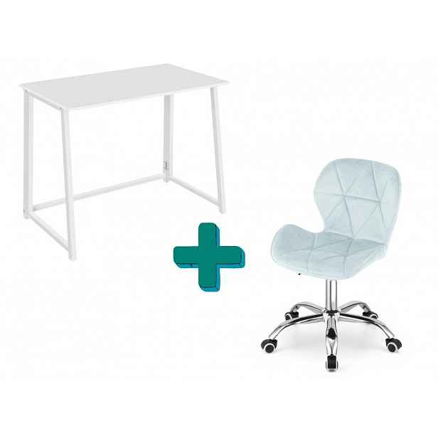 Set do pracovny ZARIMO stůl 80x40 cm, bílá + křeslo AVOLA VELVET světle modré