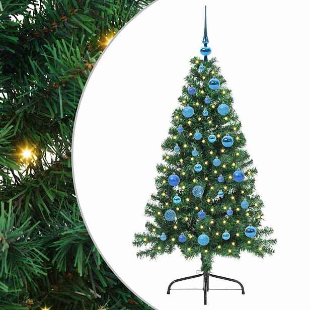 vidaXL Umělý osvětlený vánoční stromeček Zelená 150 cm PVC