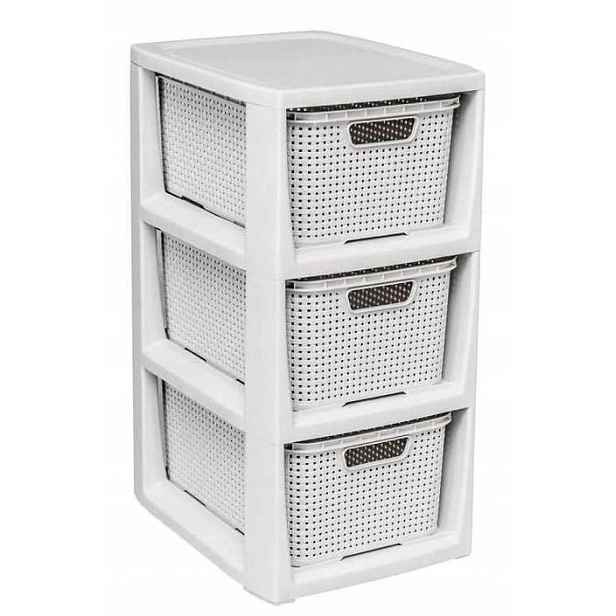 Branq Komoda Rattan 3 košíky antická bílá