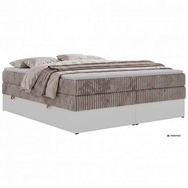 MKS POSTEL BOXSPRING TRAVIT ZERO KING 160/200 - Světle hnědá Manšestr - Topper Visco - H4