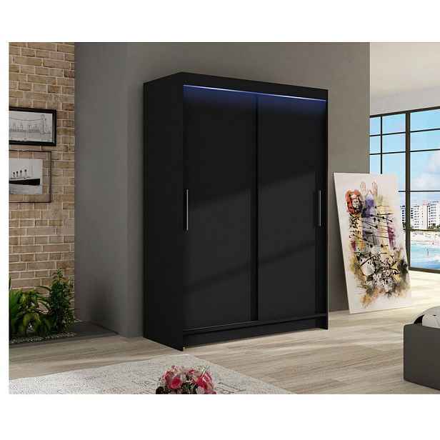 Šatní skříň 120 cm s posuvnými dveřmi a LED osvětlením GASPARA 1 - černá