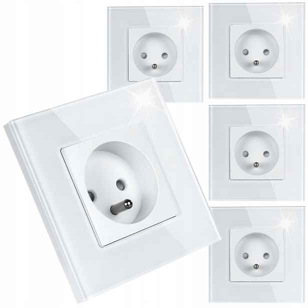 5 x Skleněná Jednotlivá Elektrická Zásuvka Kontakt S Uzemněním Bílá