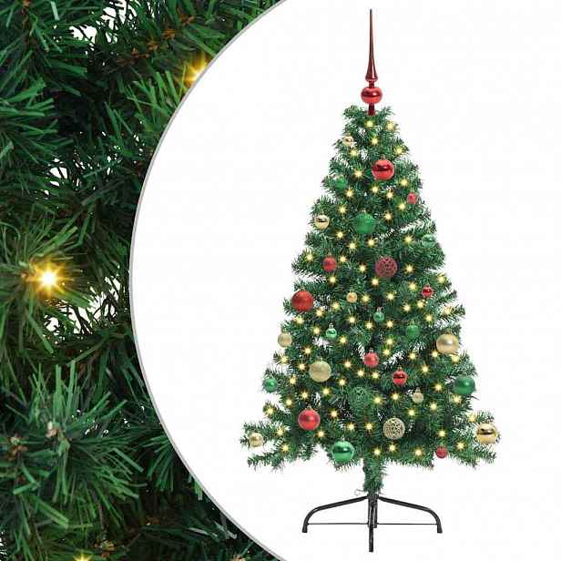 vidaXL Umělý osvětlený vánoční stromeček Zelená 150 cm PVC