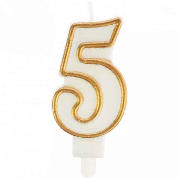 Svíčka číslo 5 zlatá 7.5cm