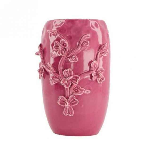Váza kulatá dekor větev s květy keramika růžová 20cm