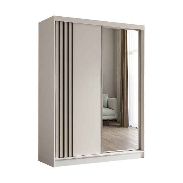 MASSENO ŠATNÍ SKŘÍŇ S POSUVNÝMI DVEŘMI NELVIA, 160/216/61 cm 2dveřová se zrcadlem, bílá