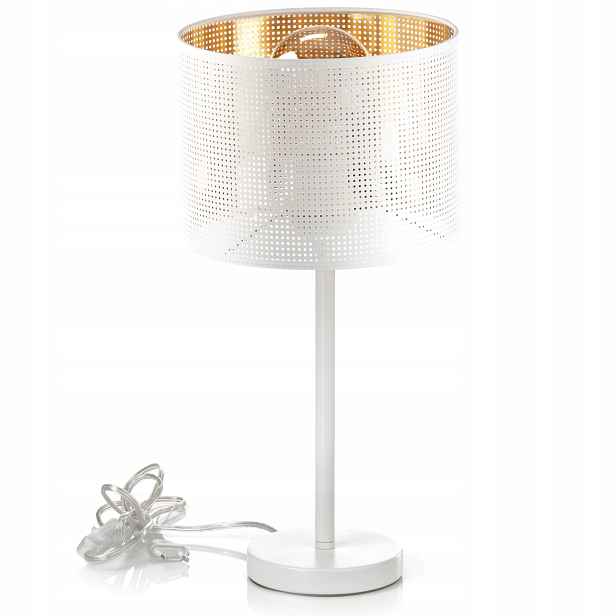 Noční Lampa Stolní Ažurová Stínidlo S Dírkami Bílá Zlatá Pevná Ledová
