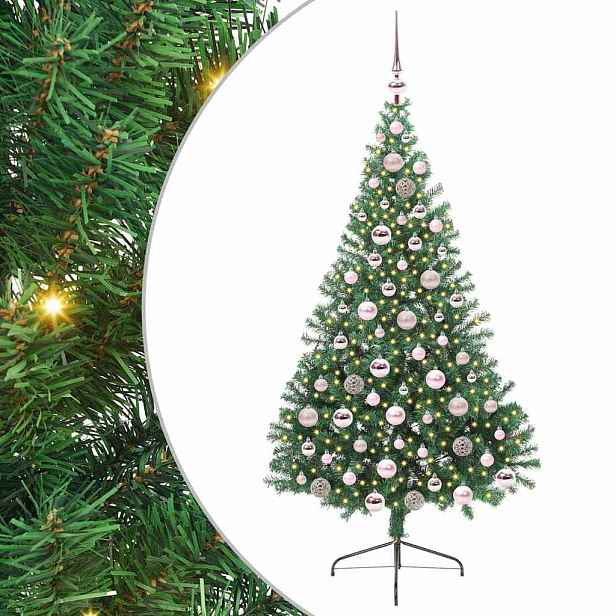 vidaXL Umělý osvětlený vánoční stromeček Zelená 180 cm PVC