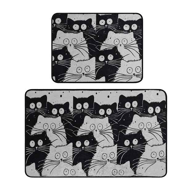 Černé/šedé koupelnové předložky v sadě 2 ks 60x100 cm White Cats – Foutastic