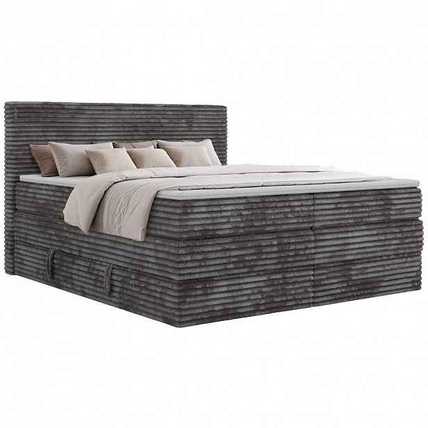 MKS POSTEL BOXSPRING TILION KING 140/200 - Šedá Manšestr - H4 - Topper Visco