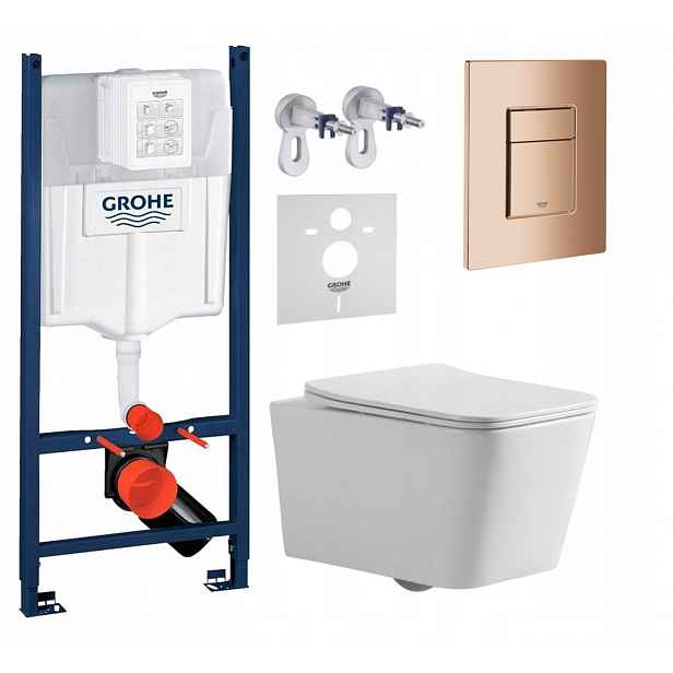 Sada Wc Rám Grohe s mísou Wc Bilovec a tlačítkem měď lesk Fresh