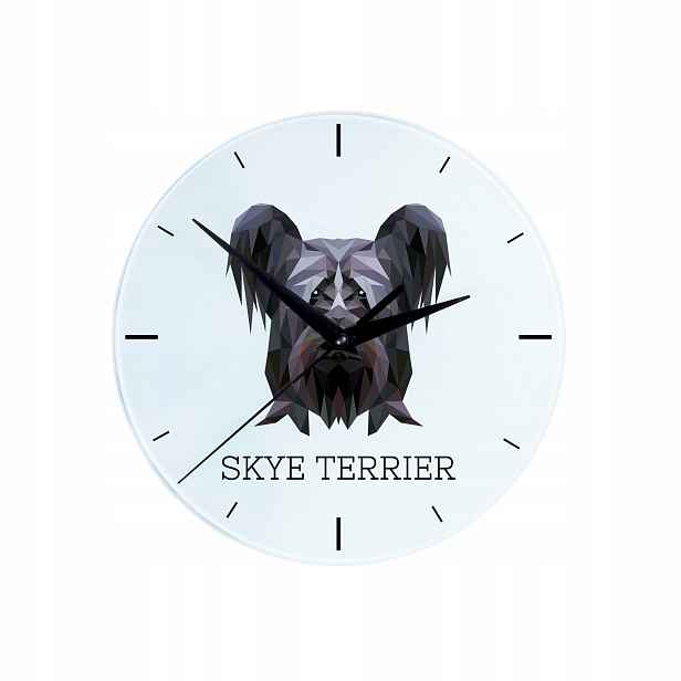 Skye Terrier skleněné závěsné nástěnné hodiny s geometrickým psem