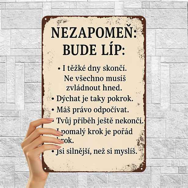TEMU 2D plochá, 2D plochá 1 ks, železná umělecká cedule: „Nezapomeň, jsi silnější, než si myslíš“ – Inspirativní český citát nástěnná dekorace 8×12
