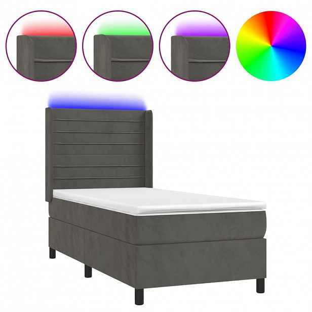 vidaXL Box spring postel s matrací a LED tmavě šedá 100x200 cm samet