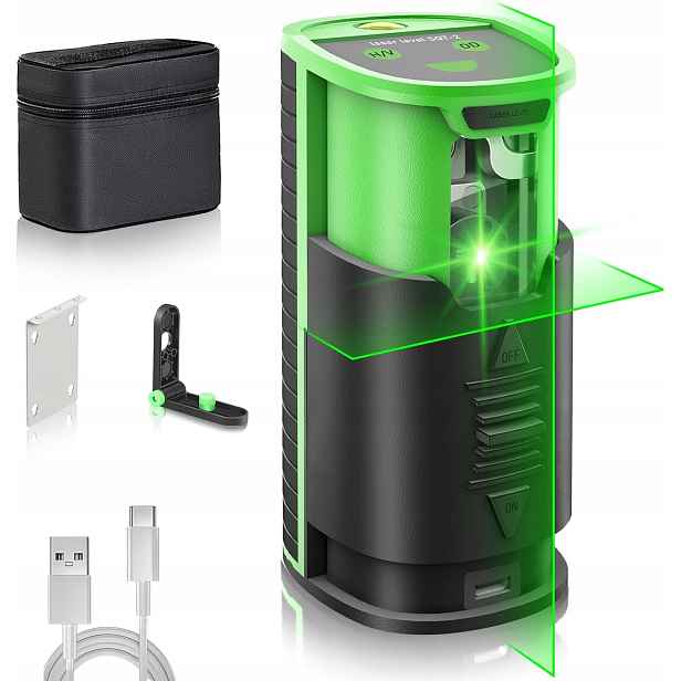 Akumulátorová laserová vodováha Usb C 1000 mAh 360° samonivelační