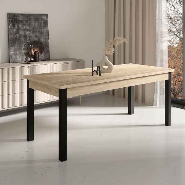 Jídelní stůl pro 6 osob 140x80 cm CADLA 12 - černý / dub sonoma