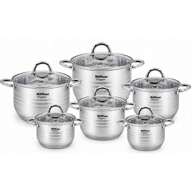 Sada Hrnců Stříbrná 12 El Hoffner Elegance Premium Set Hrnců