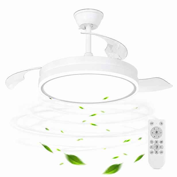 Stropní ventilátor s Led osvětlením, bílý, do obývacího pokoje, stmívatelný dálkové ovládání, 30W