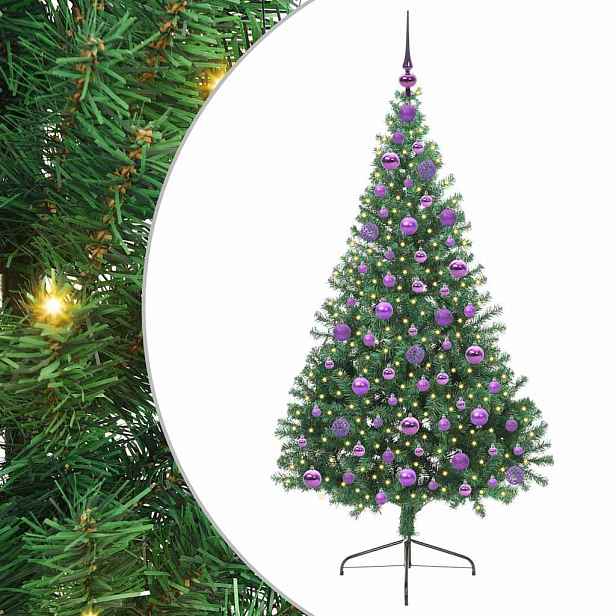 vidaXL Umělý osvětlený vánoční stromeček Zelená 180 cm PVC