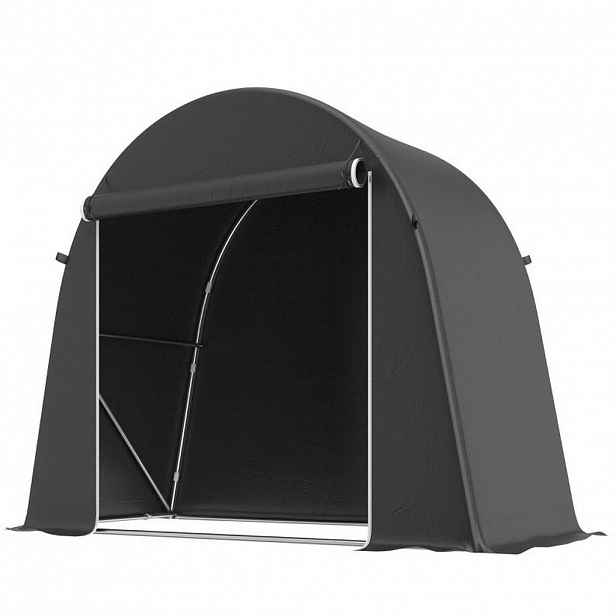 Modfu ZAHRADNÍ úložný stan z plastu 245x120x200 cm tmavě šedý s rolovací dveřmi na zip a pozinkovaným rámem