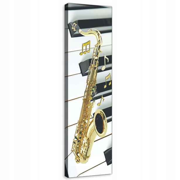 Obraz na plátně 45x145 Saxofon na pozadí hudebních kláves