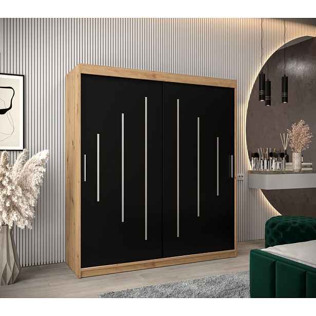 Šatní skříň EMA - šířka 180 cm, dub artisan / černá