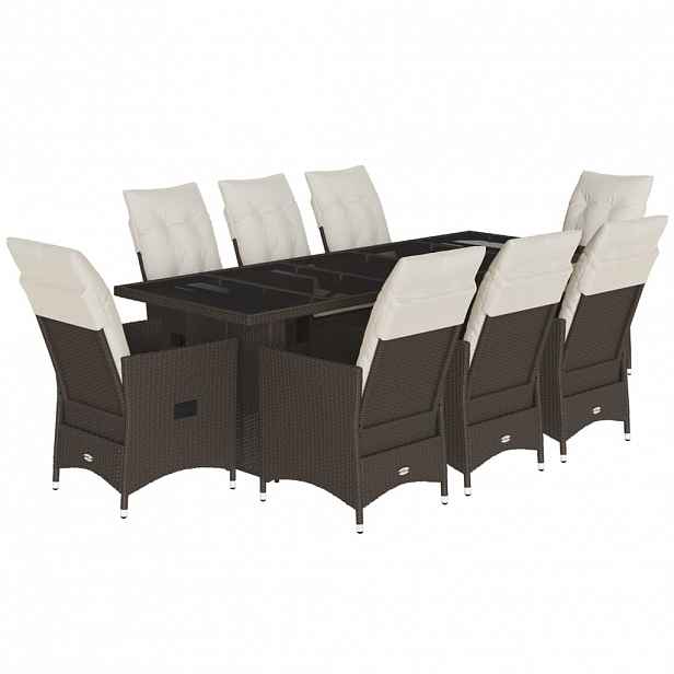 vidaXL 9dílný zahradní bistro set s poduškami hnědý polyratan