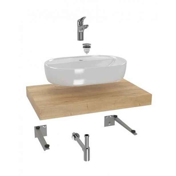 Cenově zvýhodněný koupelnový set Hansgrohe s deskou pod umyvadlo Dolce 80x8x50 cm dub halifax KSETDO2