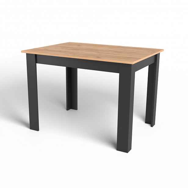 AKCE Černý jídelní stůl s deskou v dekoru dub zlatý craft MADO 120x80 III. jakost