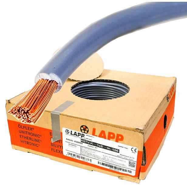 Kabel Lgy 1x 6 mm šedý 750 V Har 100 m