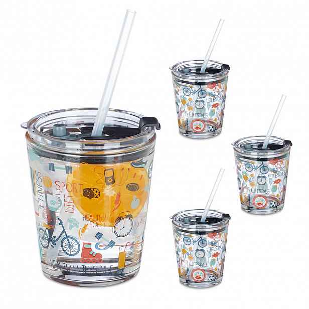 Relaxdays SKLENICE Transparentní Barevné 4dílná-sada 350 ml