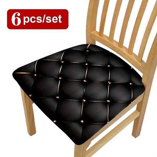 TEMU 2/4/6ks Moderní Černé Texturované Potahy na Sedadla Židlí, Odolný Polyester, Pratelné v Pračce, Vhodné pro Jídelní Židle, Kuchyň, Dekorace