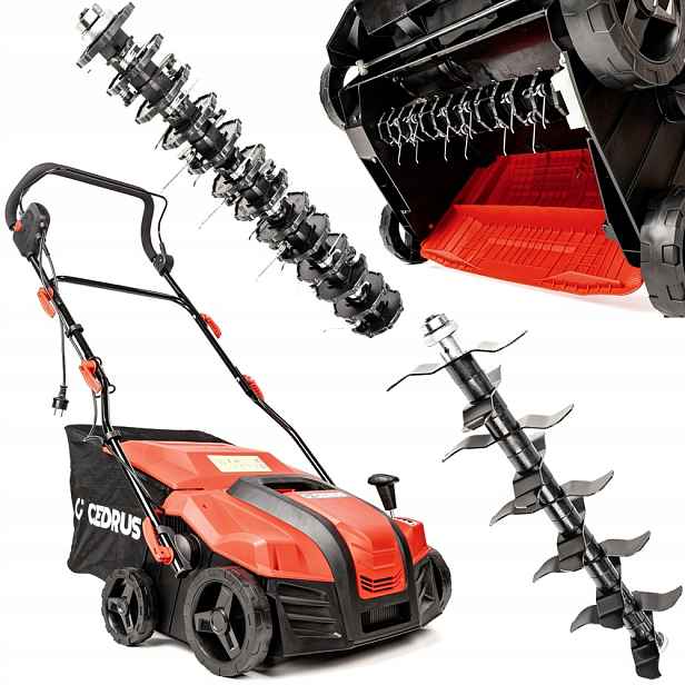 Vertikutátor Cedrus CEDWE40 2000W, záběr 40 cm, 16 rotačních nožů, koš 55 l, -12/+6 mm