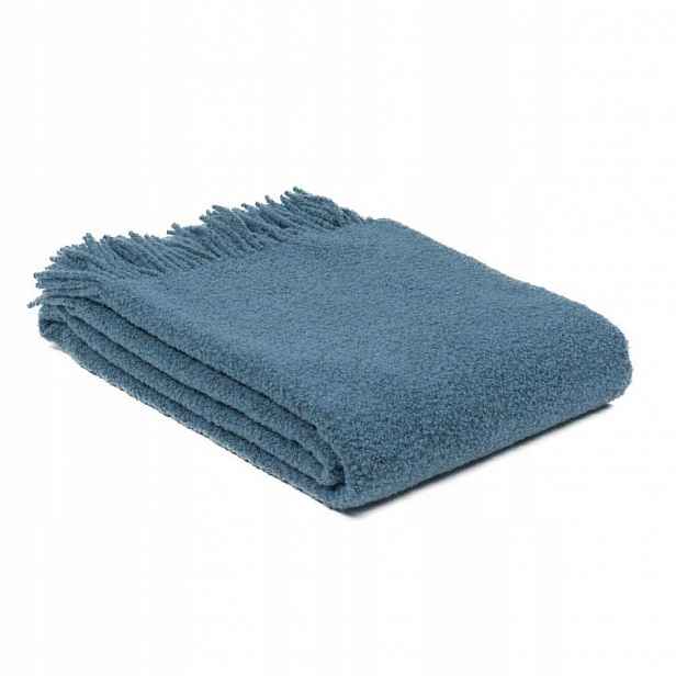 Vlněná deka merino Buckle 140x200 modrá denim s třásněmi