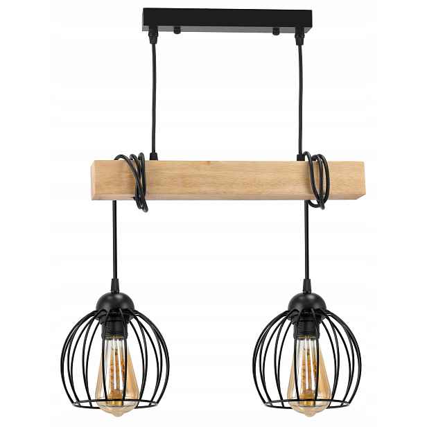 Závěsné Stropní Svítidlo Led Dřevěný nosník 2x E27 Lustr Drátěná koule