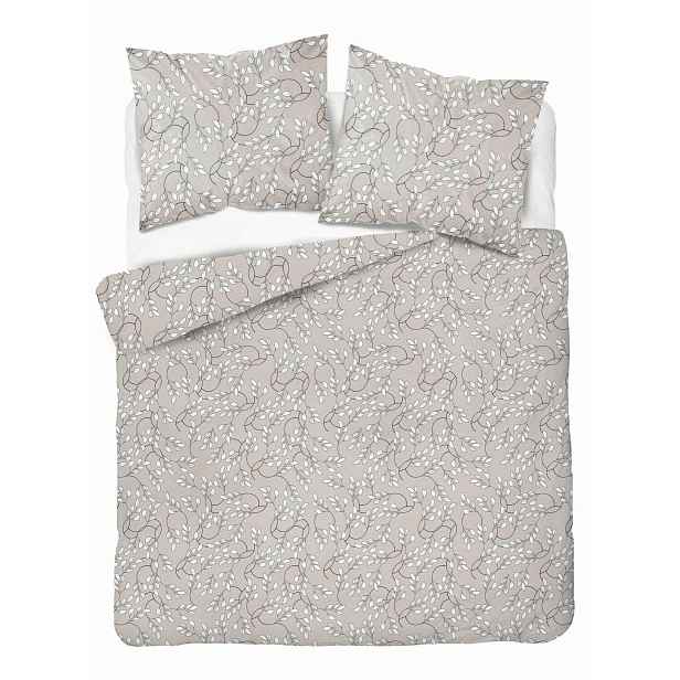 Povlečení saténové 220x200 béžová, šedá, světlé listy, jemné Home Satin