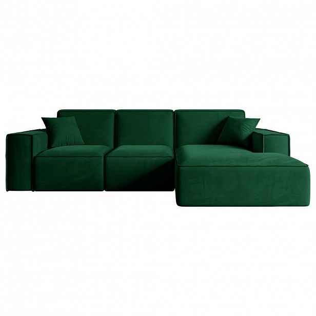ALTDECOR ROHOVÁ SEDACÍ SOUPRAVA s otomanem vpravo SERRA-L – 266 × 169 × 80 cm, zelený velur