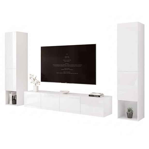 Idohome ZÁVĚSNÁ obývací stěna ANGEL LINE II s LED osvětlením BÍLÝ VYSOKÝ LESK