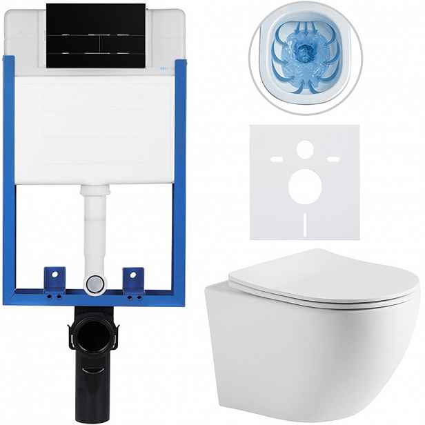 Kompletní WC set Profi/Cesso - bílá matná - WC tlačítko Line/Černá lesklá - pro zazdění - 49x36 cm - 8050BD84248