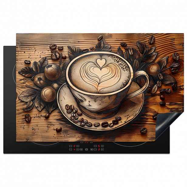 MuchoWow KRYT NA INDUKČNÍ DESKU Káva - Vintage - hnědá - šálek - dřevo 81x52 cm
